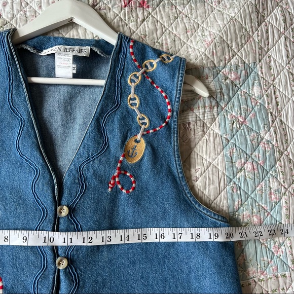 Vintage Lauren Jeffries Denim Nautical Print Vest 100% Cotton Size XL - Picture 8 of 10